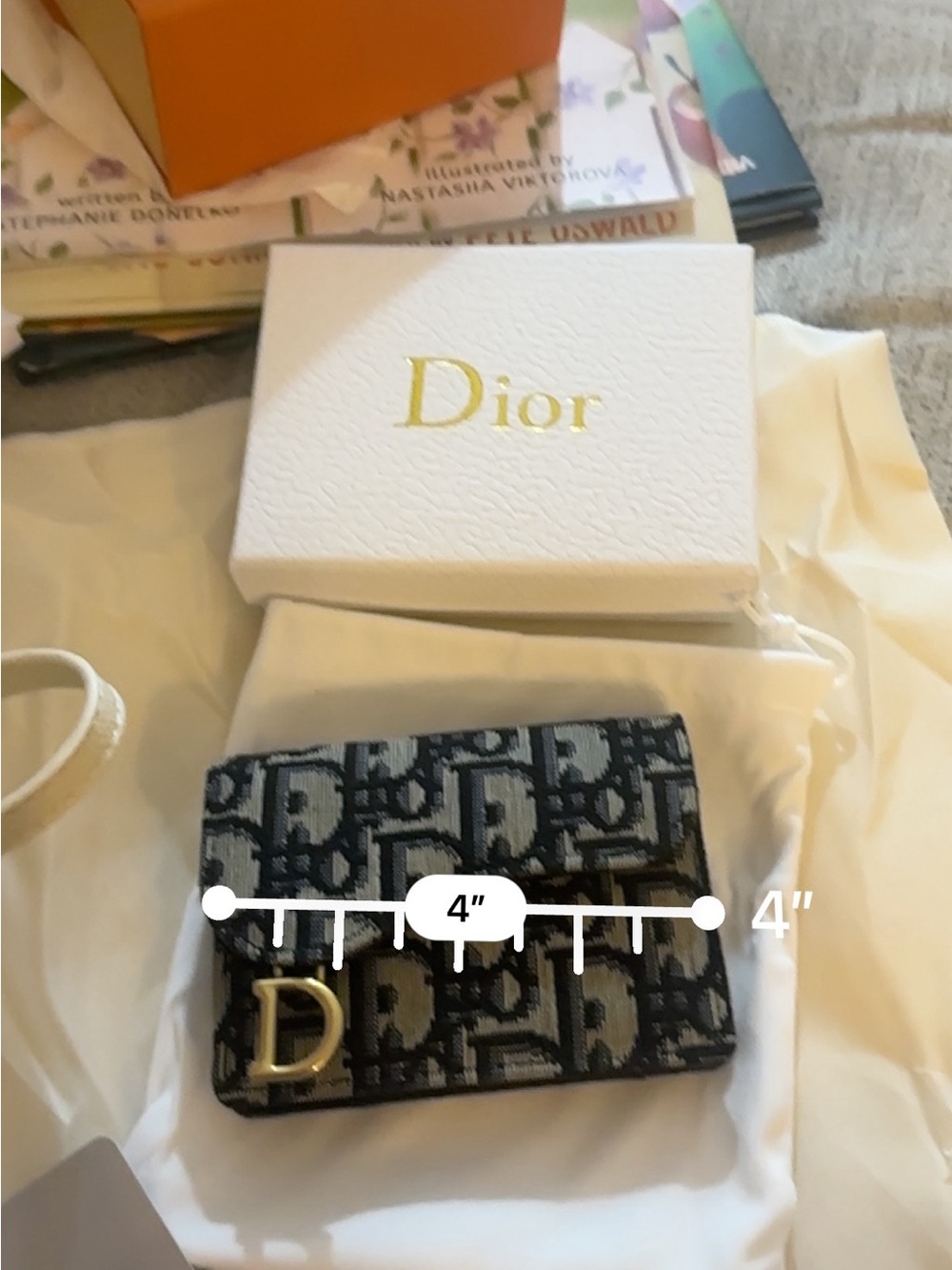 Dior Black & Beige Oblique Jacquard Card Holder with Gold D Accent - Picture 5 of 9